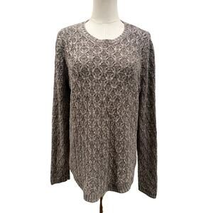 Jeanne Pierre Textured Cotton Knit Women Sweater M Taupe Gray Cozy Neutral Fall